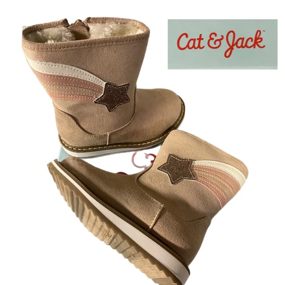 Cat & Jack Isla Toddler Girls Faux-Fur Suede Shooting Star Boots - Picture 1 of 5